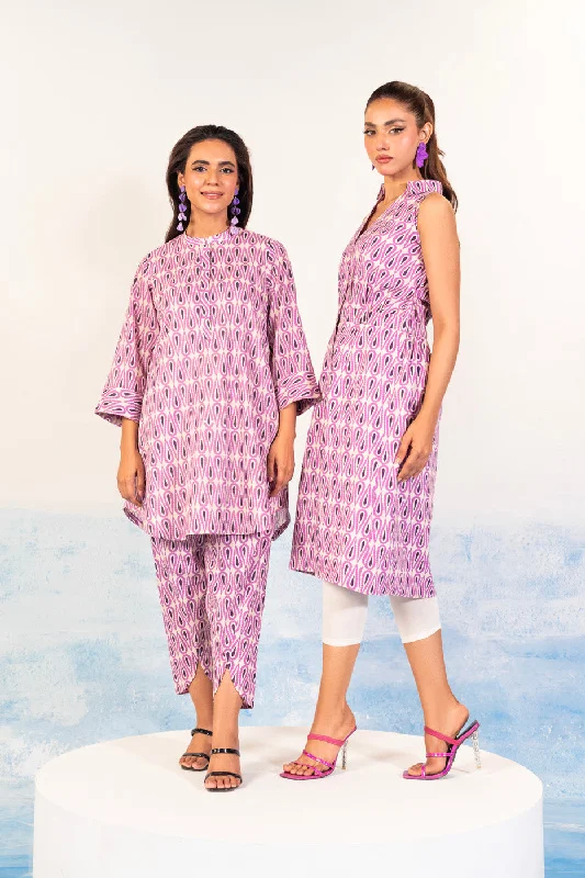 2 Pc Printed Silver Lawn Shirt With Cambric Trouser-- Spandex Blend Rayon Blend Denim Blend