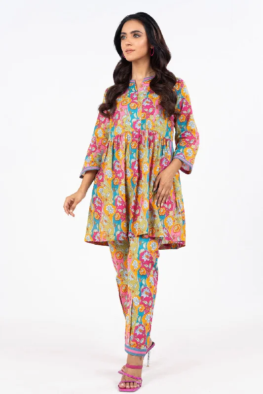 1 Pc Printed Silver Lawn Shirt -- Zippered Front Buttoned Front Snap Front