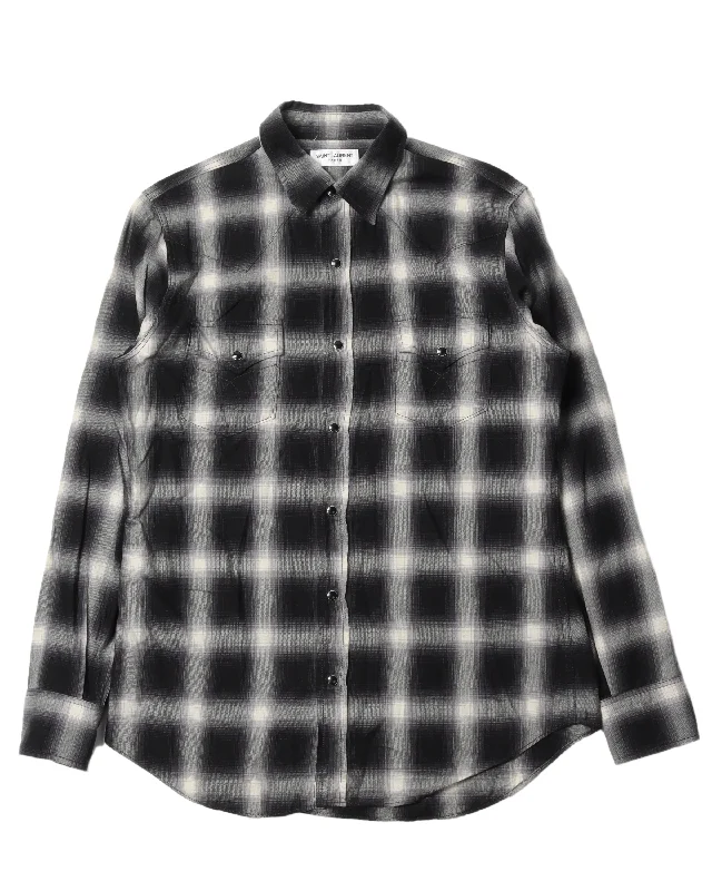Plaid Western Shirt-- Cashmere Blend Cotton Blend Poly Blend