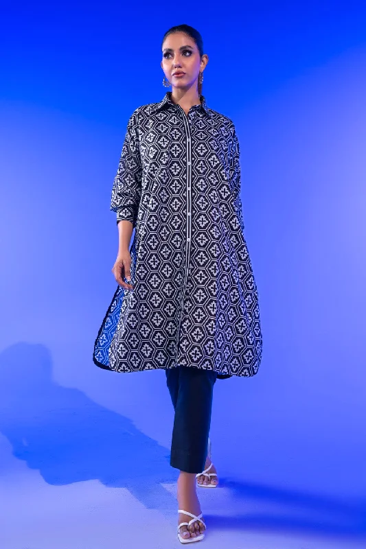 1 Pc Printed Silver Lawn Shirt -- Satin Blend Silk Blend Wool Blend