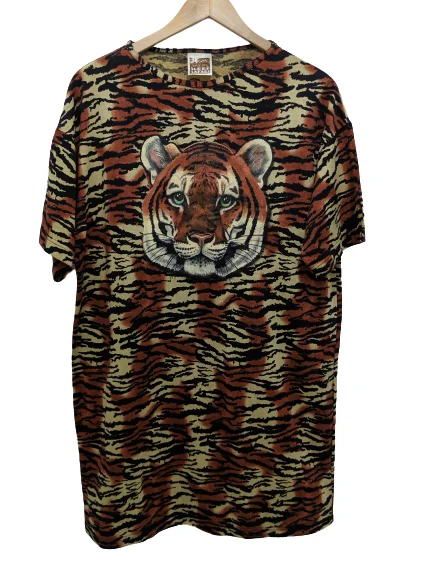 [OSFM] Tiger Print Sleep Shirt-- Welt Pockets Slit Pockets