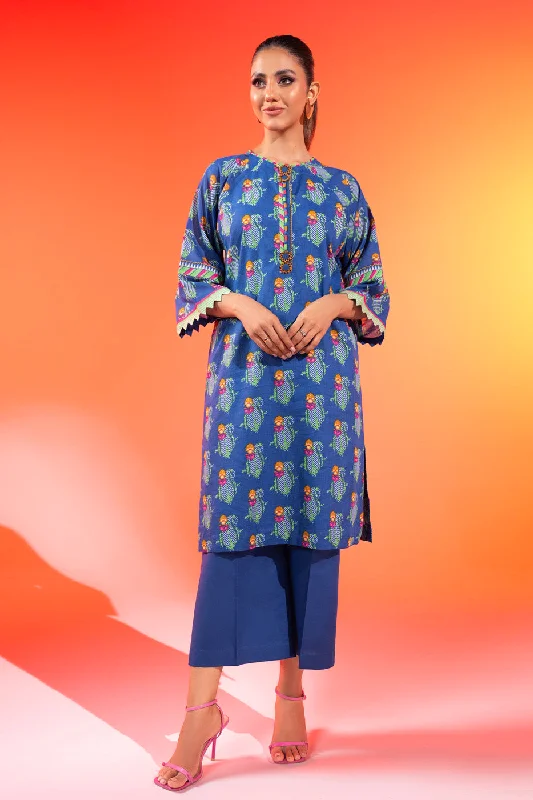 1 Pc Printed Silver Lawn Shirt -- Solid Print Embellished