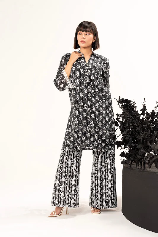 2 Pc Printed Lawn Shirt With Cambric Trouser-- Mesh Canvas Denim