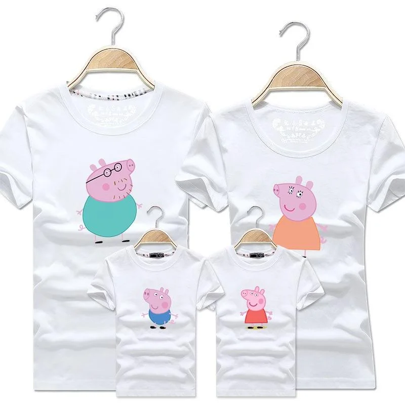 Family Matching Peppa Pig Cotton T-Shirt-- Print Jacquard Patchwork
