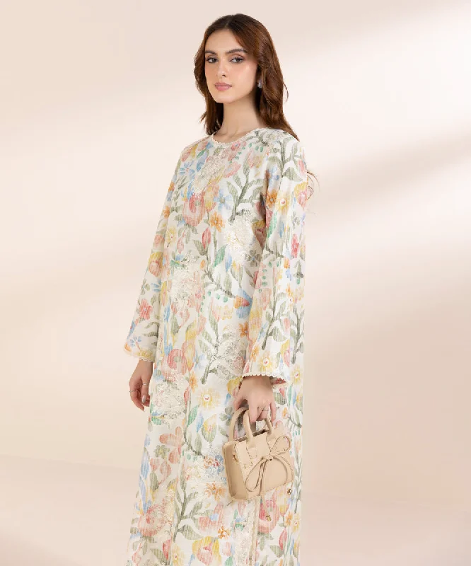 Embroidered Light Khaddar Shirt-- Denim Fabric Leather Fabric Suede Fabric