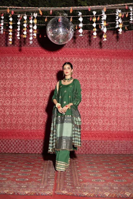 Two Piece Embroidered Yarn Dyed Silk Shirt with Yarn Dyed Dupatta-- Casual Formal Business
