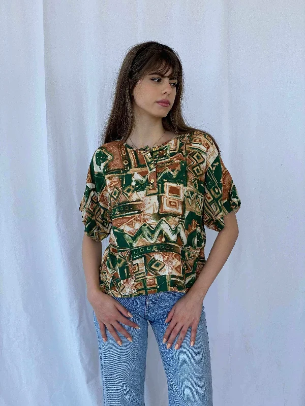 Vintage Confezioni Printed Shirt-- Cashmere Blend Cotton Blend Poly Blend