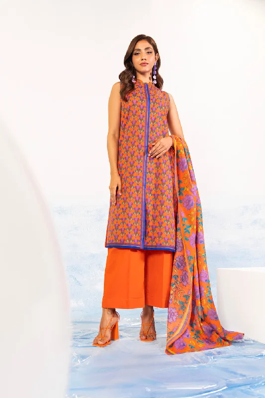 2 Pc Printed Silver Lawn Shirt With Lawn Dupatta-- Polka Dot Checkered Tartan