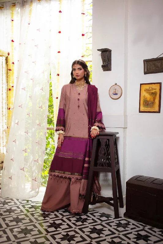 Two Piece Embroidered Yarn Dyed Silk Shirt with Yarn Dyed Dupatta-- Elegant Classic Vintage