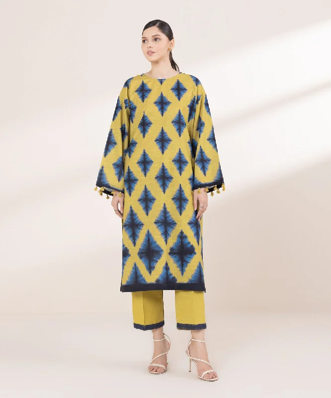 Printed Light Khaddar Shirt-- Thin T-Shirt Open Front Quick Dry
