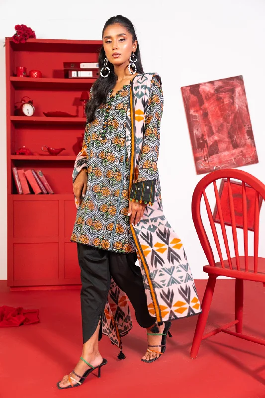 2 Pc Printed Lawn Shirt With Lawn Dupatta-- Houndstooth Herringbone Solid