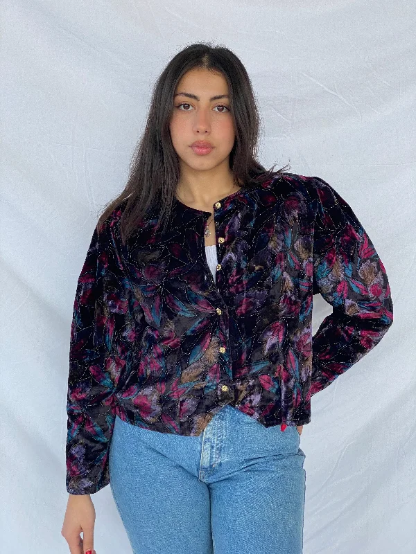 Vintage Velvet Shirt-- Asymmetrical Pockets Print