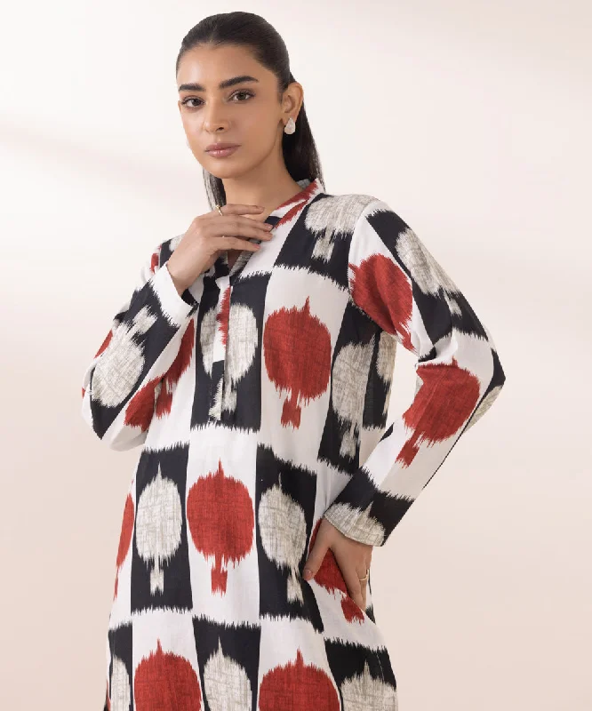 Printed Khaddar Shirt-- Ribbed Striped Patterned