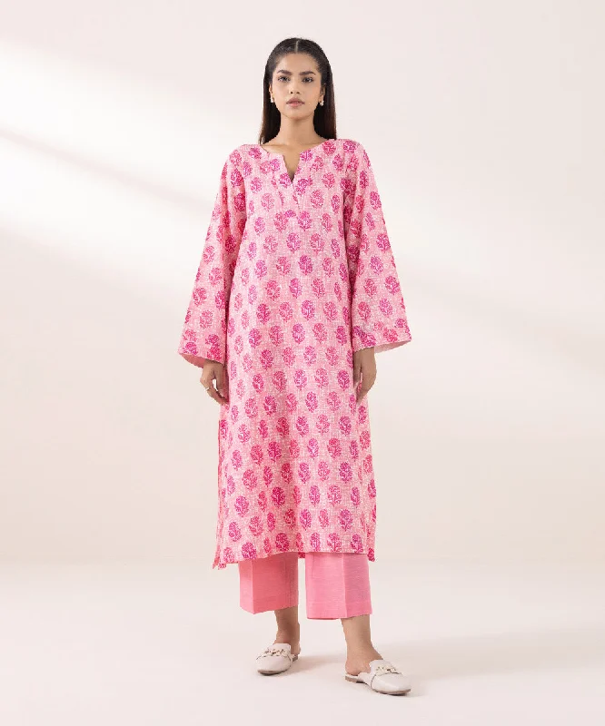 Printed Light Khaddar Shirt-- Sequined Glittery Shiny