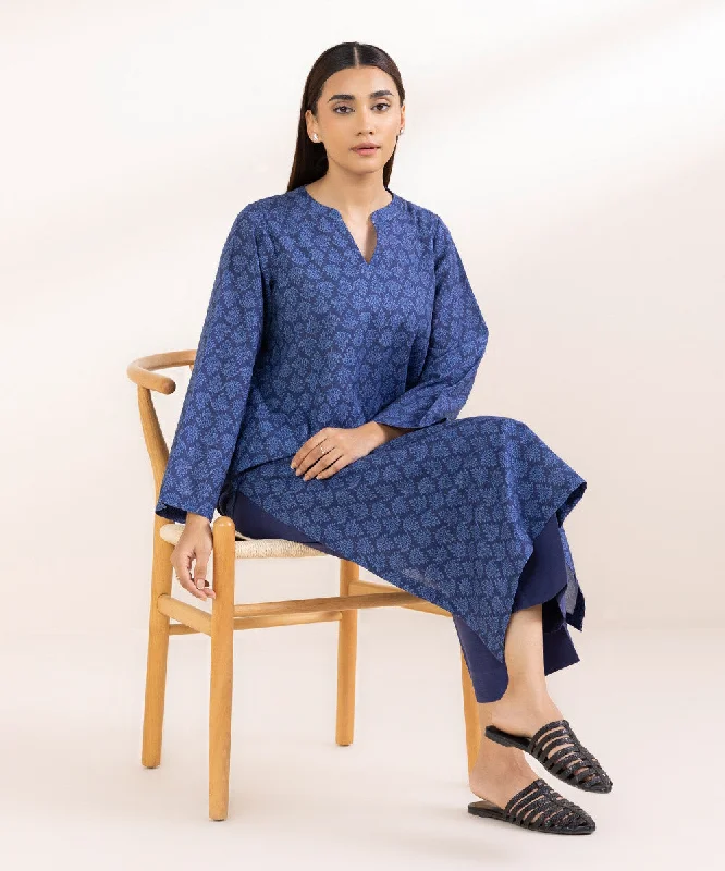 Printed Khaddar Shirt-- Silk Blend Satin Velvet
