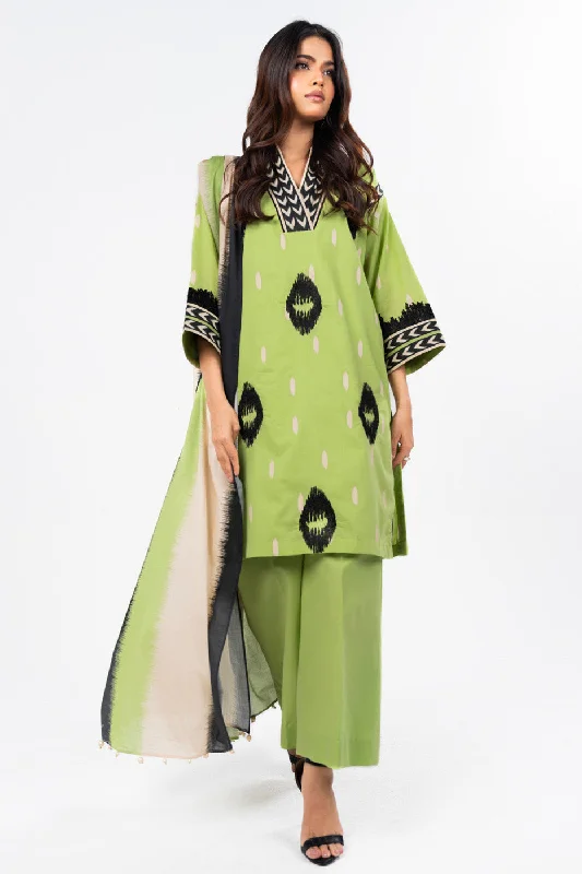 3 Pc Dyed Embroidered Light Cambric Shirt With Printed Chiffon Dupatta-- Mesh Blend Leather Blend Suede Blend