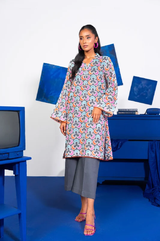 1 Pc Printed Lawn Shirt-- Welt Pockets Slit Pockets