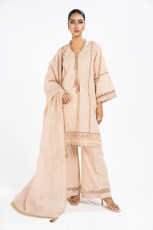 4 Pc Embroidered Lawn Shirt With Yarn Dyed Dupatta-- Zippered Buttoned Snapped