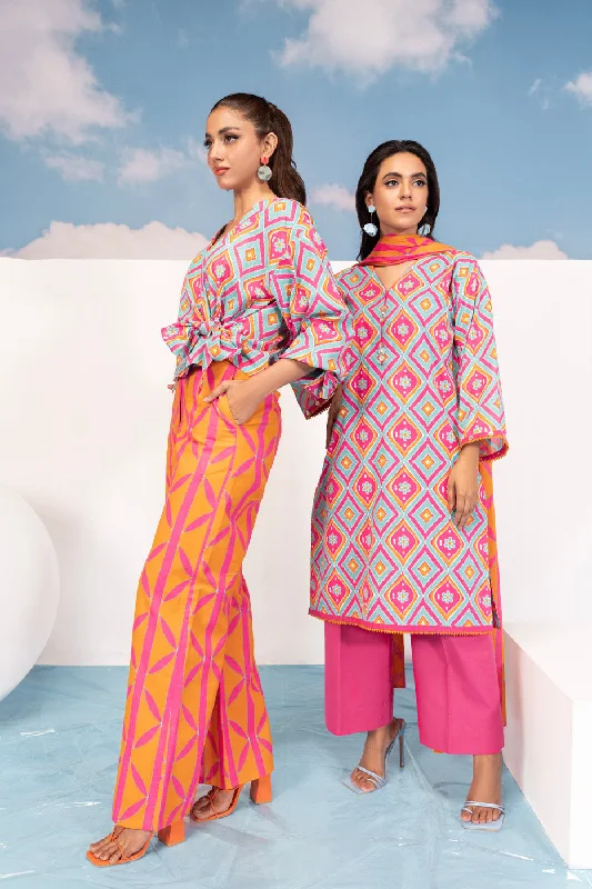 2 Pc Printed Silver Lawn Shirt With Lawn Dupatta-- Houndstooth Herringbone Solid