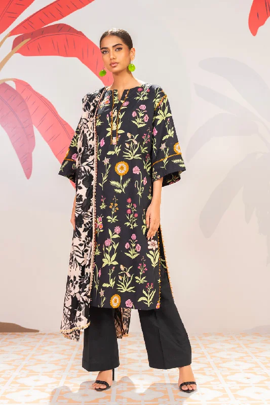 2 Pc Printed Cambric Shirt With Lawn Dupatta-- Ribbed T-Shirt High Neck Heavyweight