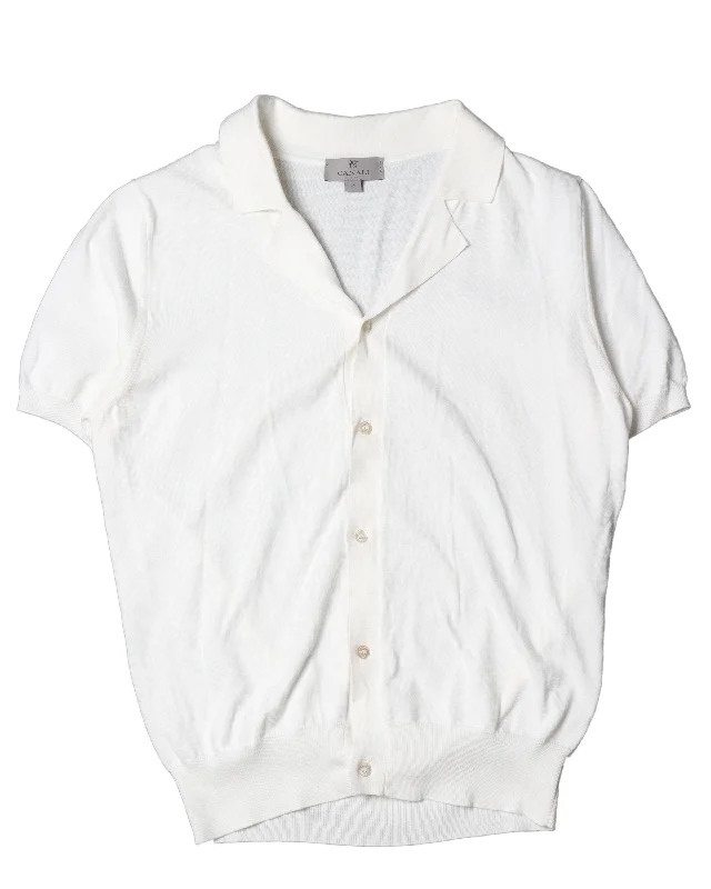 Knitted Cotton Polo Shirt-- Hooded Caped Shawl Collar