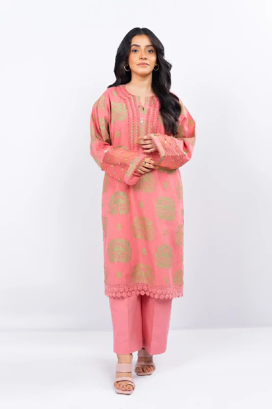 2 Pc Dyed Jacquard Shirt With Dyed Cambric Trouser-- Embroidered Appliqued Beaded