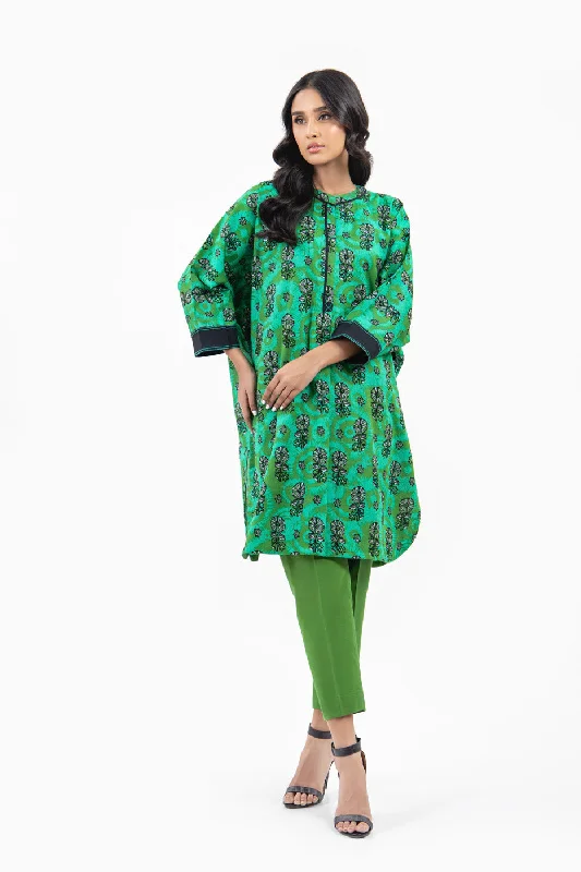 1 Pc Printed Silver Lawn Shirt -- Welt Pockets Slit Pockets Flap Pockets