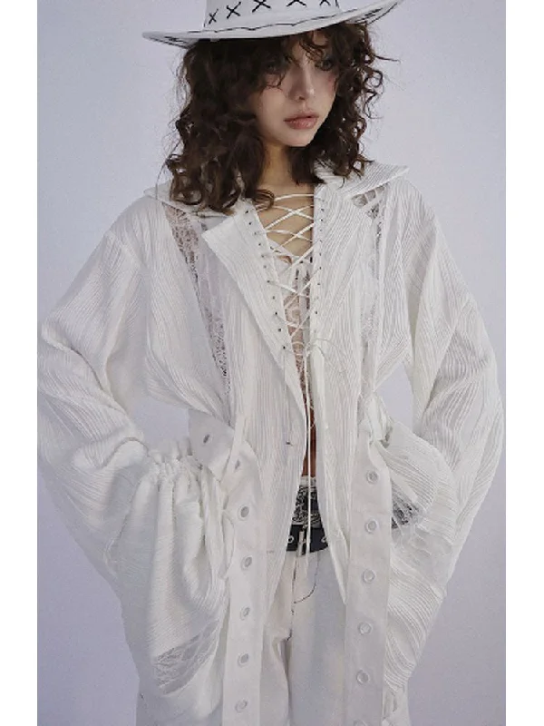 Wrinkled texture shirt【s0000001825】-- Spandex Blend Rayon Blend Denim Blend