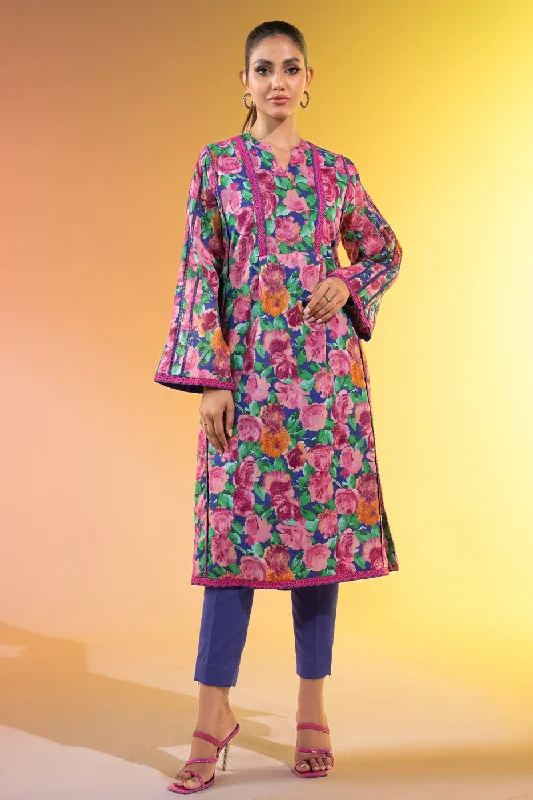 1 Pc Printed Silver Lawn Shirt -- Lace Blend Ribbed Blend Corduroy Blend
