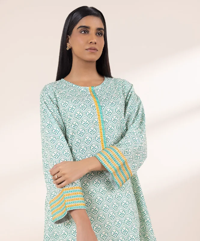 Embroidered Light Khaddar Shirt-- Solid Color Striped Floral