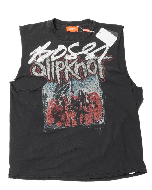 Slipknot Cut Sleeve T-Shirt-- Striped Floral Plaid