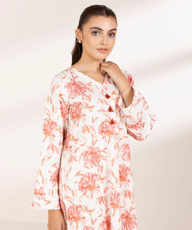 Printed Light Khaddar Shirt-- Mesh Canvas Denim