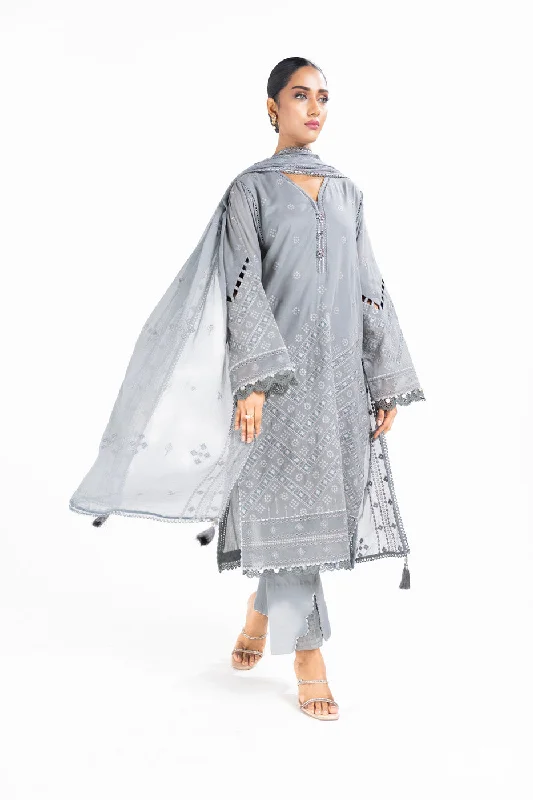 4 Pc Embroidered Lawn Shirt With Embroidered Poly Chiffon Dupatta-- Fleece Nylon Spandex