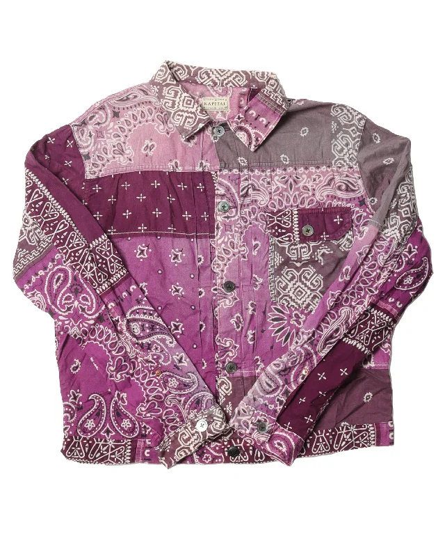 Purple Paisley Button Shirt-- Nylon Fabric Polyester Fabric Spandex Fabric