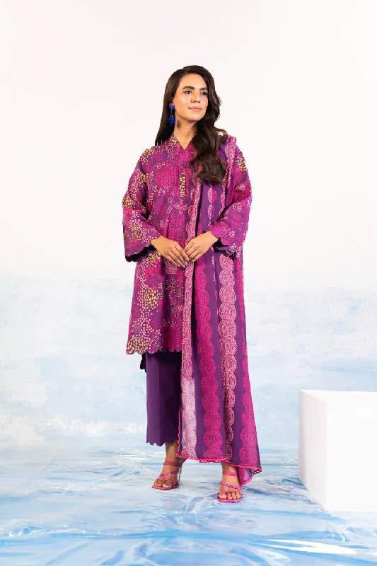 2 Pc Printed Silver Lawn Shirt With Lawn Dupatta-- Print Jacquard Patchwork