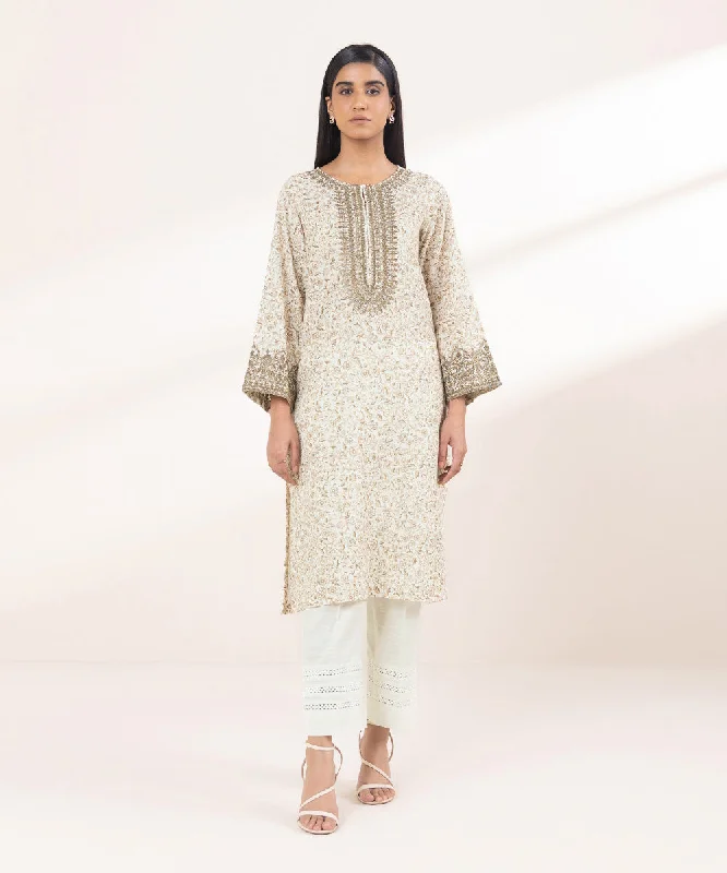 Embroidered Light Khaddar Shirt-- Elasticated Padded Insulated