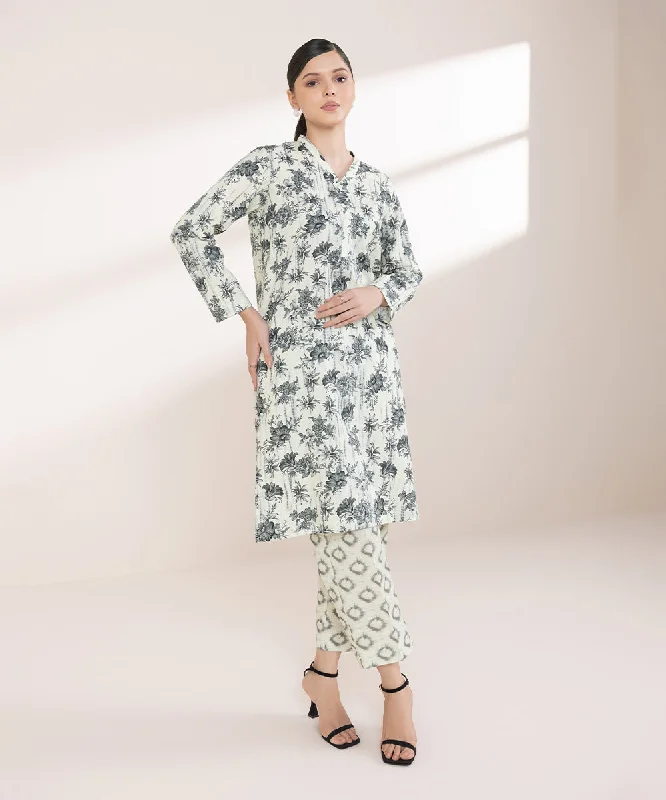 Printed Khaddar Shirt-- Notch Collar Peter Pan Collar Cowl Neck