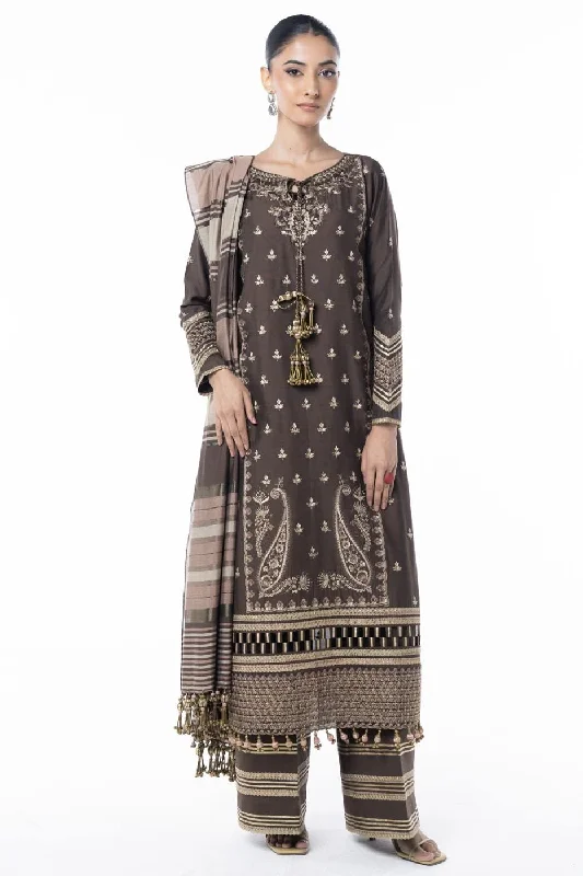 Two Piece Embroidered Yarn Dyed Silk Shirt with Yarn Dyed Dupatta-- Layered Multi-layer Single Layer