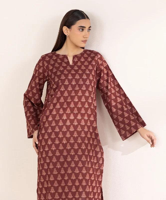 Printed Khaddar Shirt-- Hooded Caped Shawl Collar