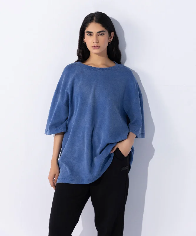 Interlock Acid-Washed  Unisex T-Shirt-- Spandex Blend Rayon Blend Denim Blend