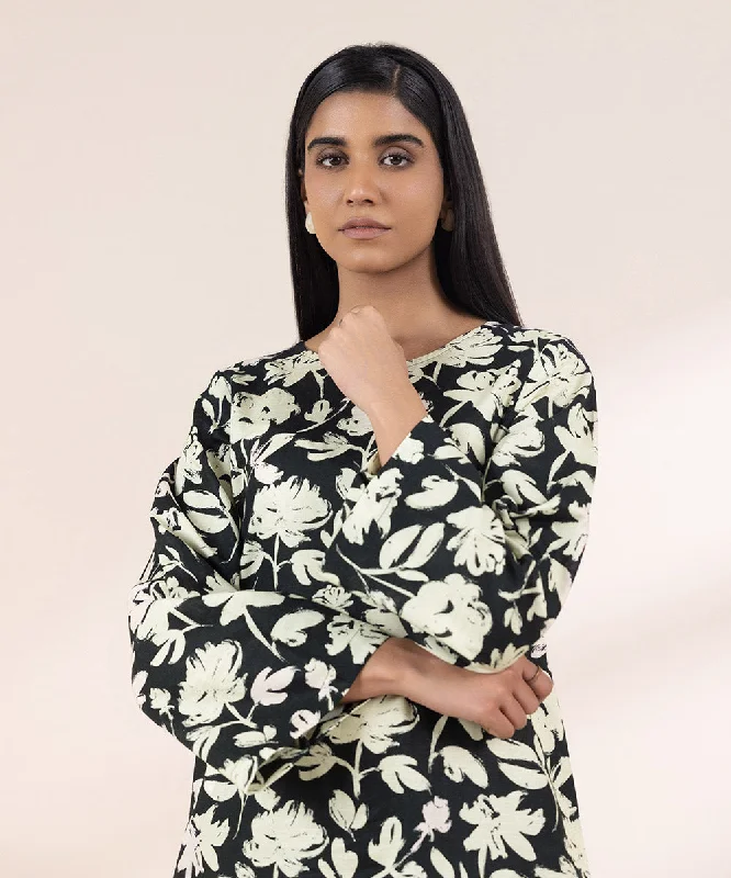 Printed Khaddar Shirt-- Hooded Caped Shawl Collar