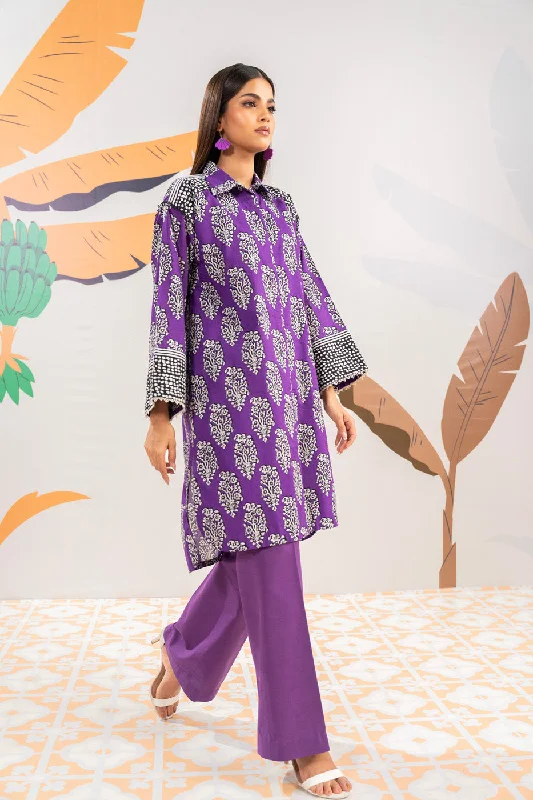 1 Pc Printed Cambric Shirt -- Lace Blend Ribbed Blend Corduroy Blend