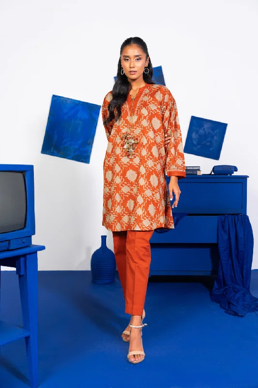 1 Pc Printed Lawn Shirt-- Striped Floral Plaid