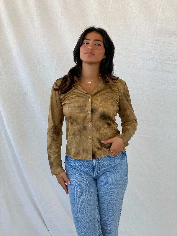 Vintage Dream Time Marble Brown Full-Sleeve Shirt - M-- Cashmere Blend Cotton Blend Poly Blend