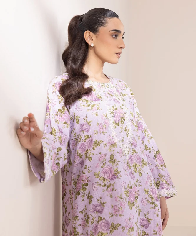 Embroidered Khaddar Shirt-- Print Jacquard Patchwork