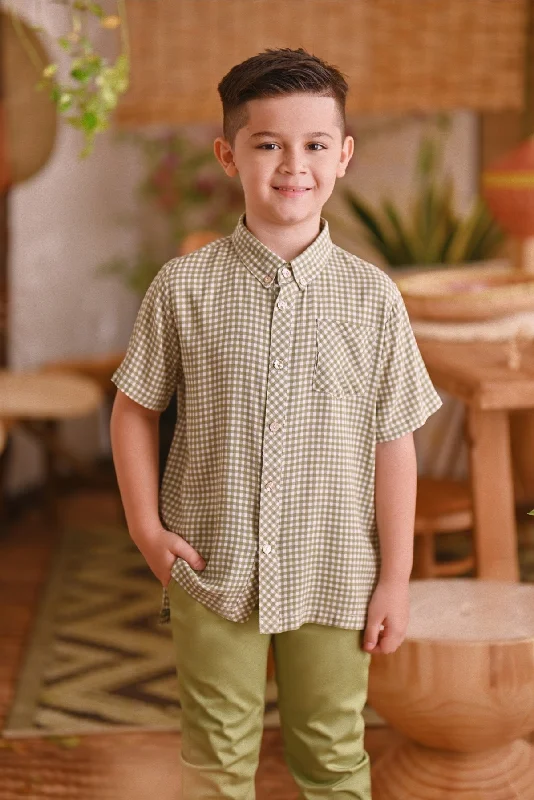 The Hening Batik Shirt - Green Checked-- Fashionable Trendy Casual