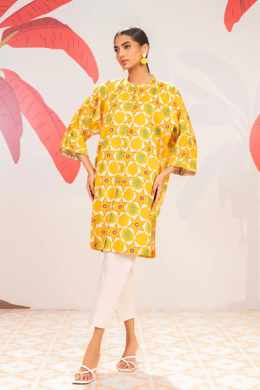1 Pc Printed Cambric Shirt -- Boxy Fit Fitted Loose