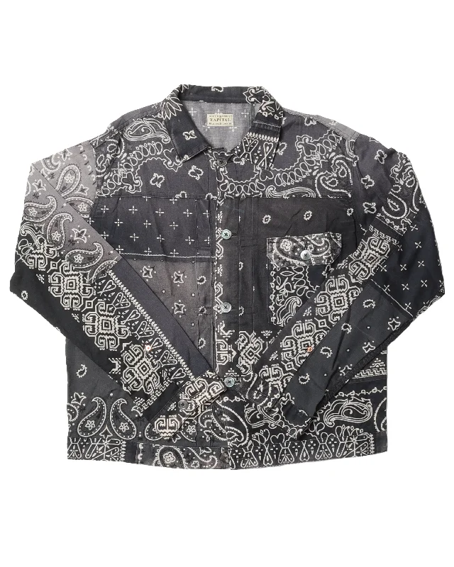 Black Paisley Button Shirt-- Embroidered Appliqued Beaded