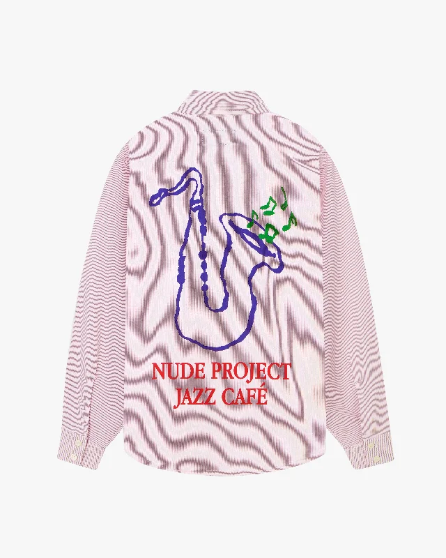 JAZZ CAFÉ SHIRT RED-- Mesh Blend Leather Blend Suede Blend