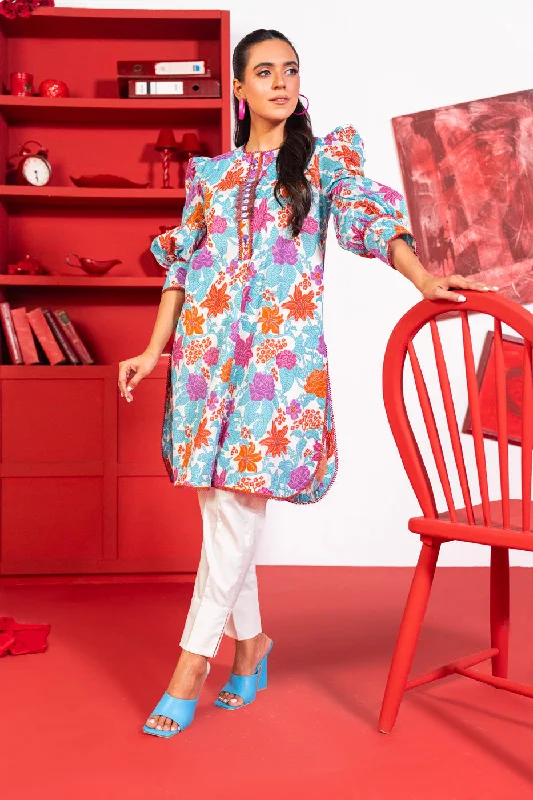 1 Pc Printed Lawn Shirt-- Hooded Caped Shawl Collar